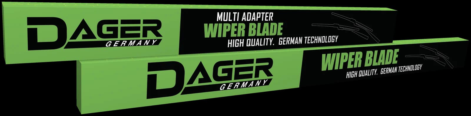 DAGER Wischblätter in der Verpackung: Universal und Multi Adapter